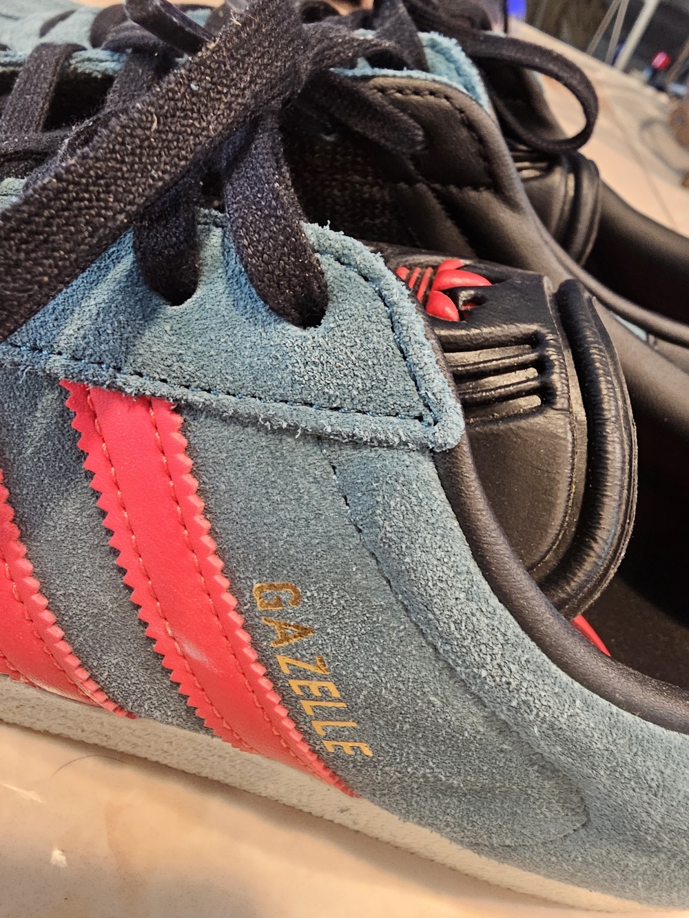Adidas Mens' Gazelle Suede Sneaker - Teal with Red Stripes